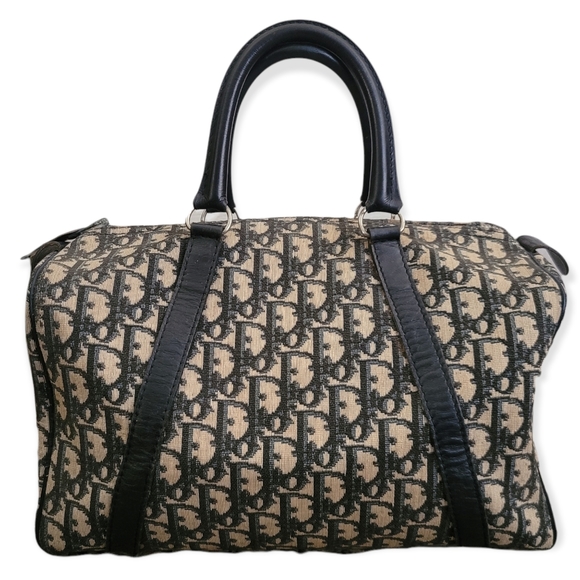 Dior Handbags - Dior Trotter Boston Handbag Navy Blue Leather & Canvas